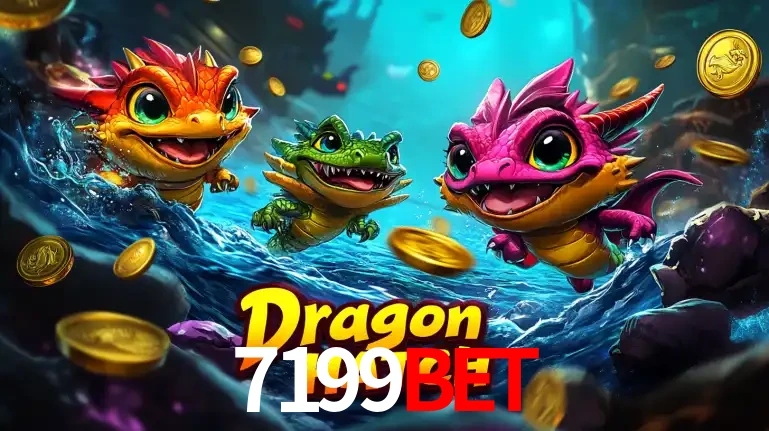 Arte promocional do jogo Dragon Hatch com três adoráveis dragões bebês nadando entre moedas de ouro, um dos slots mais divertidos para jogar no cassino 7199BET.