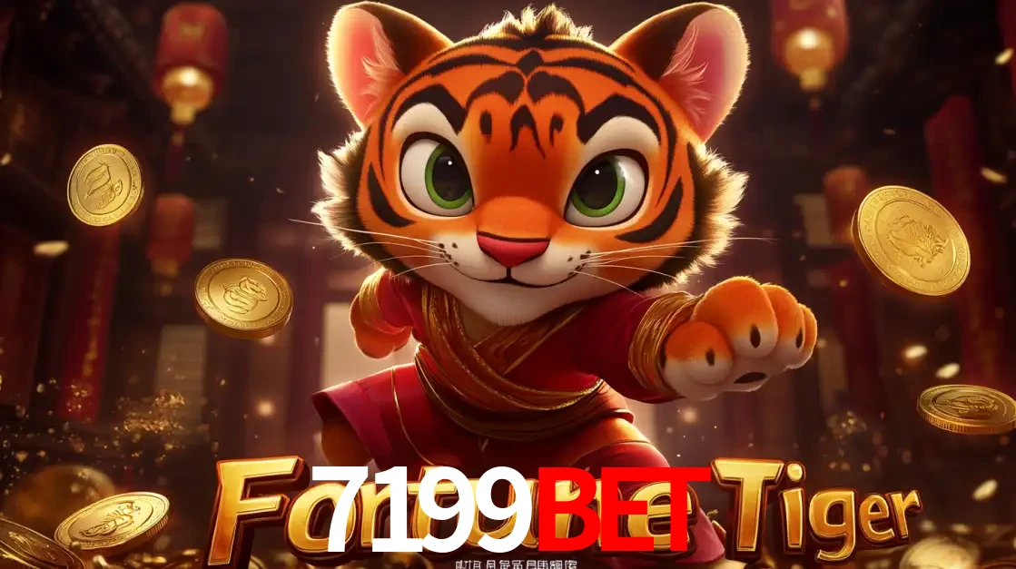 O carismático mascote do jogo de slot Fortune Tiger, um tigre fofo em pose de artes marciais, pronto para trazer sorte e multiplicadores de ganhos no cassino online 7199BET.