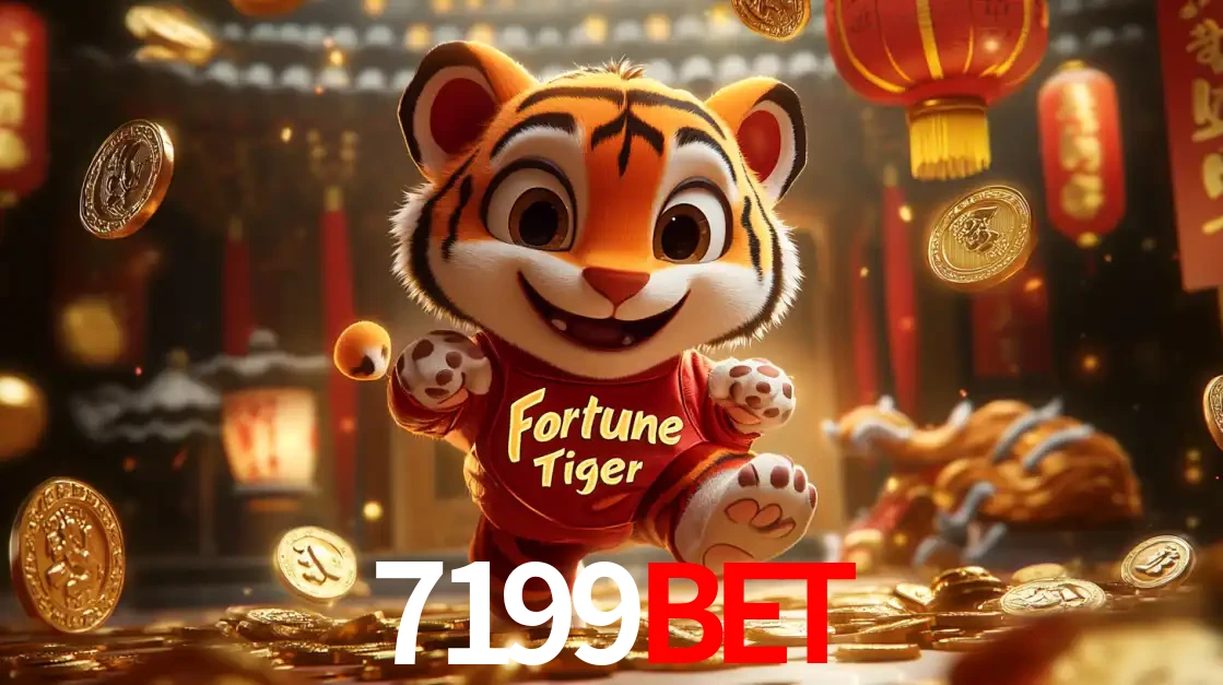 O alegre personagem do Fortune Tiger correndo sobre um caminho de moedas de ouro, simbolizando os grandes prêmios e a diversão do popular jogo de slot do 7199BET.