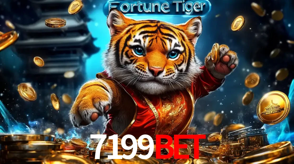 Imagem promocional do jogo de slot Fortune Tiger, com um tigre majestoso em traje tradicional cercado por uma fortuna em moedas de ouro, disponível agora no cassino 7199BET.